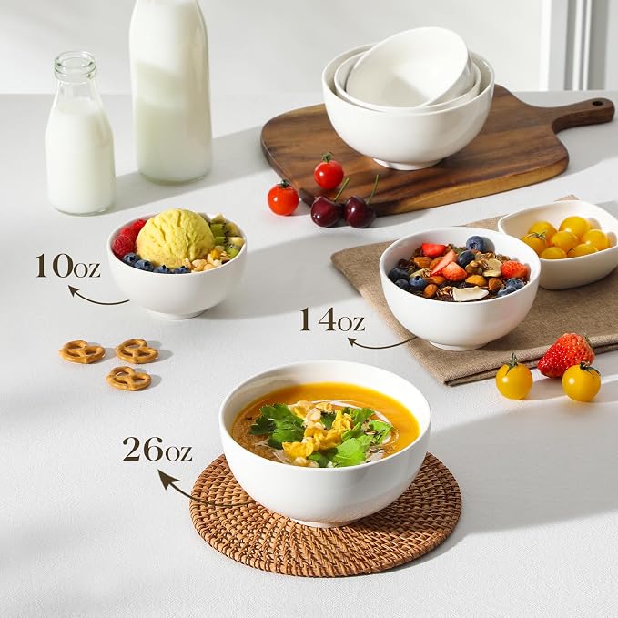 MALACASA Small White Ceramic Bowls Set of 8, 14 OZ Compact Dessert Bowls Rice - Image 6