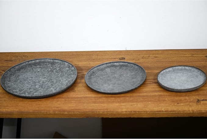 Funerom Round Galvanized Metal Tray Decorative Tray Corrugated Edges - Image 5