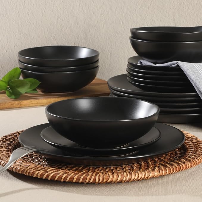Gibson Home Bethel 18 Piece Plates and Bowls Ceramic Stoneware Organic Shape - Image 2