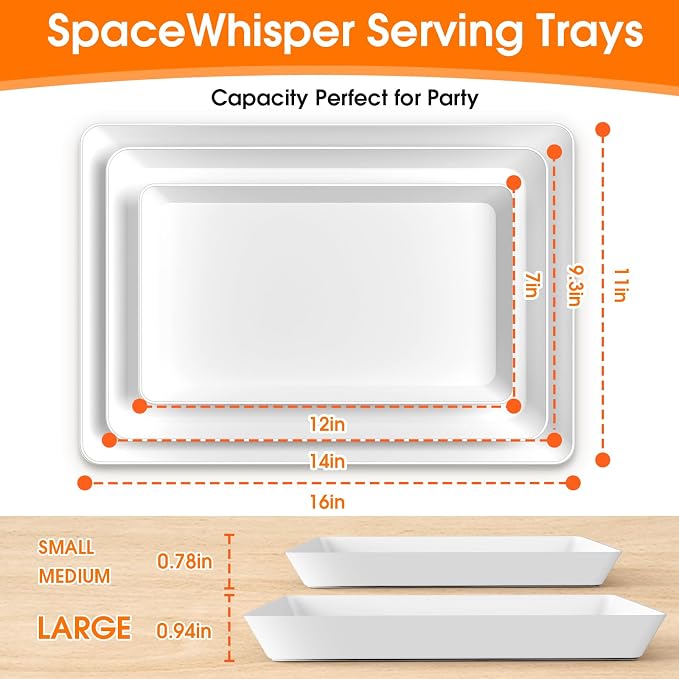 SpaceWhisper Serving Tray, 3 Pack, Rectangular Appetizer Platters | Stackable - Image 5