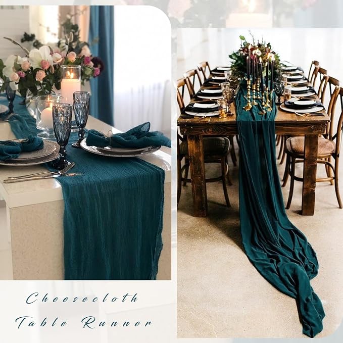 Teal Cheesecloth Table Runner 10FT Runner - Image 5