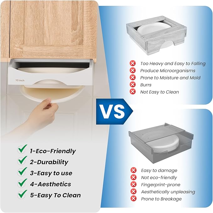 10-inch Paper Plate Dispenser Under Cabinet, Bamboo Paper Plate Holders - Image 5