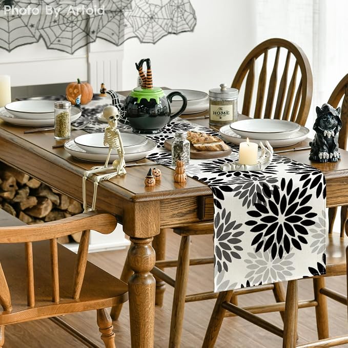 Artoid Mode Black Dahlia Halloween Table Runner 13x36 Inch | Fall Autumn - Image 4