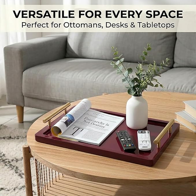 PEKER Wooden Serving Tray with Metal Handles, Ottoman & Home Décor, Wooden Food - Image 5