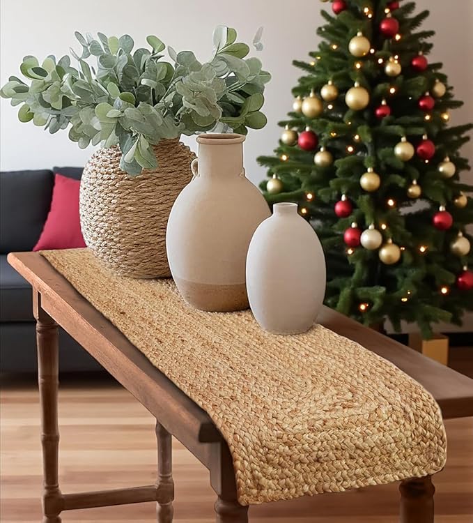 Pack of 2 Handwoven Rectangle Jute Braided Table Runner 13 x 108 Inch, 100% by MDS