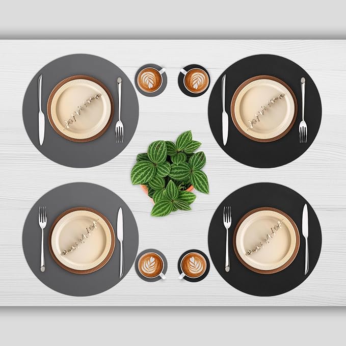 Myir JUN 15 Inches Round Placemats Set of 6 Faux Leather Place Mats | - Image 2