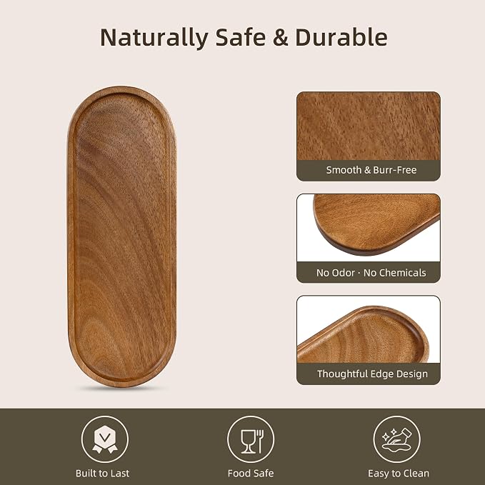 Small Acacia Wood Serving Tray, Wooden Decorative Tray - Image 5