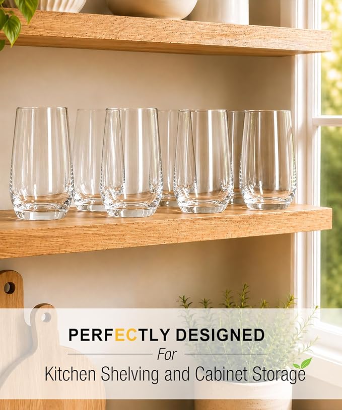 16oz Drinking Glasses Set of 8, Lead-Free Crystal Tall Water Glass Glassware | - Image 5