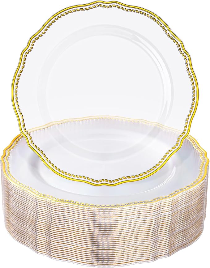 60 Pcs Clear Gold Dessert Plates by Hioasis