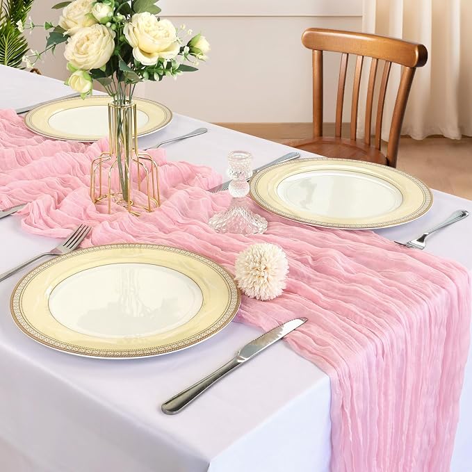 6 Pack 10Ft Pink Cheesecloth Table Runner 23 x 120 Inch | Gauze Rustic Boho - Image 2
