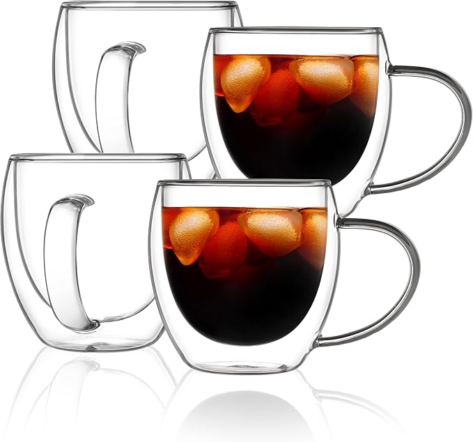 CNGLASS 12oz Double Walled Glass Coffee Mugs, Insulated Glass Mugs by CNGLASS