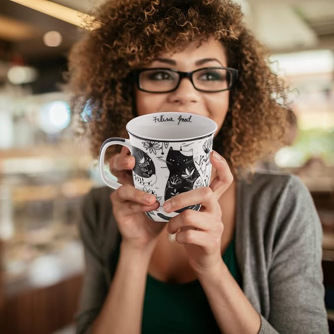 Karma Gifts 16 oz Black and White Boho Mug Cat - Image 6