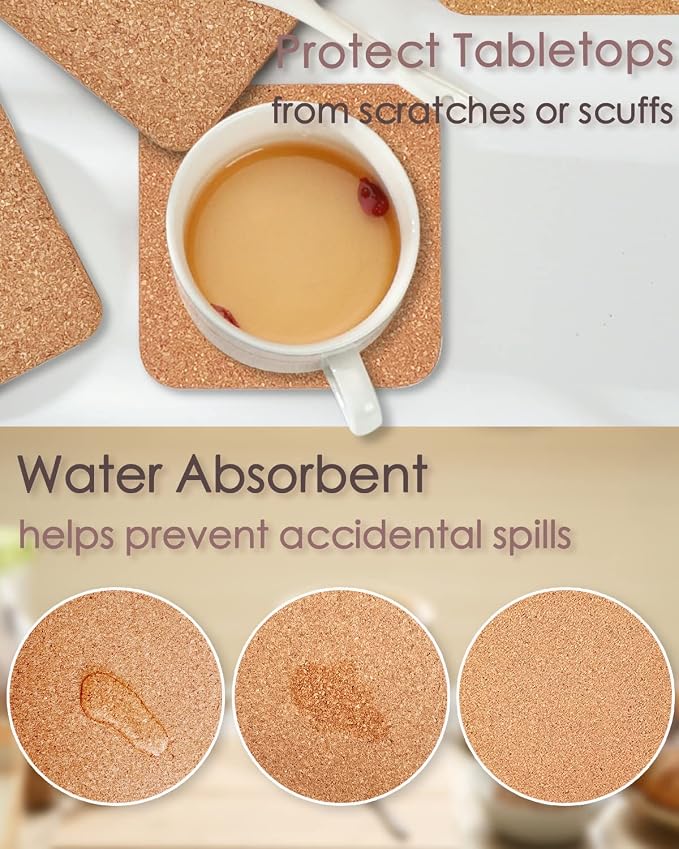 Cork Coasters for Drinks, 4 x 4 Inches | High Density Thick Fine Particle Cork - Image 7