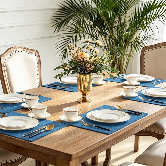Faux Cotton Linen Placemats Set of 6, Cloth Washable Farmhouse Dining Table Mats - Image 7