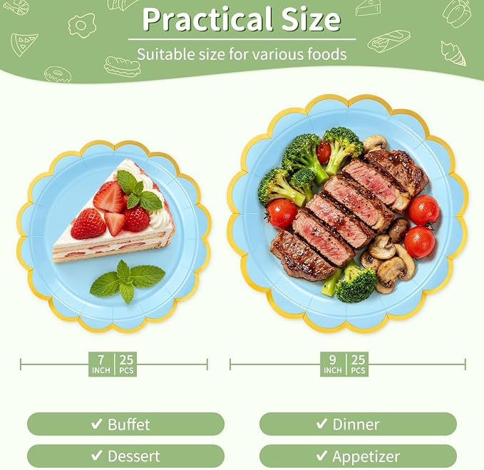 50 Pcs Light Blue Paper Plates Disposable, Dessert Cake Plates, - Image 2