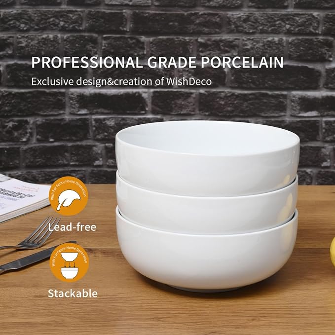 Large Soup Bowls Set of 3, Ceramic Salad Bowls 37 oz, Serving Bowl - Image 4
