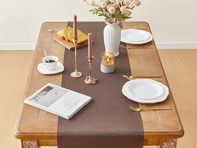 YATOJUZI Brown Table Runner Seasonal Autumn Kitchen Dining Coffee Table - Image 2
