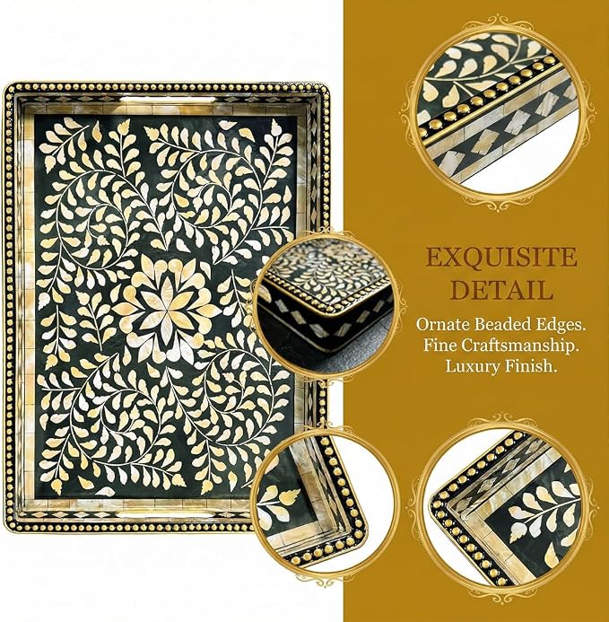 Boho Serving Tray with Handles, 15.7”x11.8” Rectangular Decorative Plastic Tray - Image 6