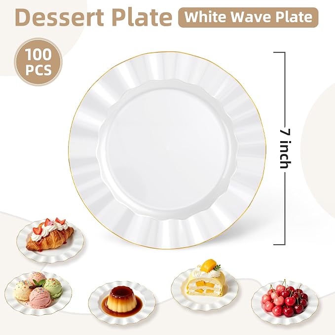 100PCS White Plastic Plates 7 Inch, Wavy Plates - Image 2