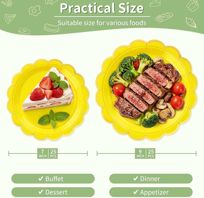50 Pcs Yellow Paper Plates Disposable, Dessert Cake Plates, - Image 2