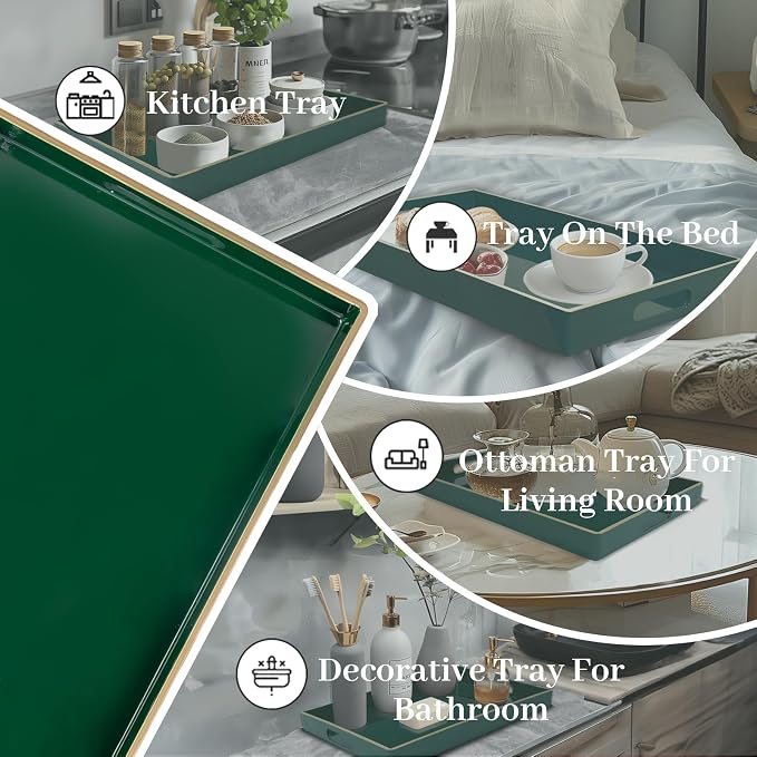Dark Green Decorative Tray for Ottoman, Serving Tray - Image 7