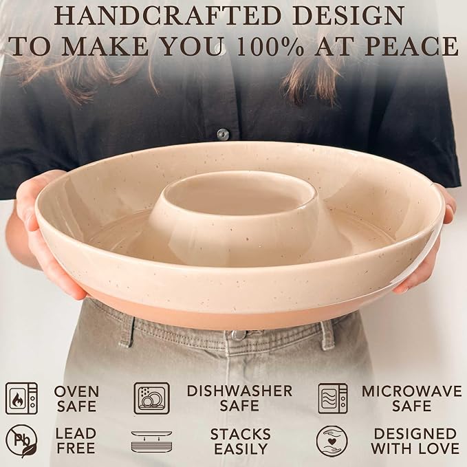 Mora Ceramic Chips and Dip Serving Tray: Large Divided Party Bowl Set - Image 4