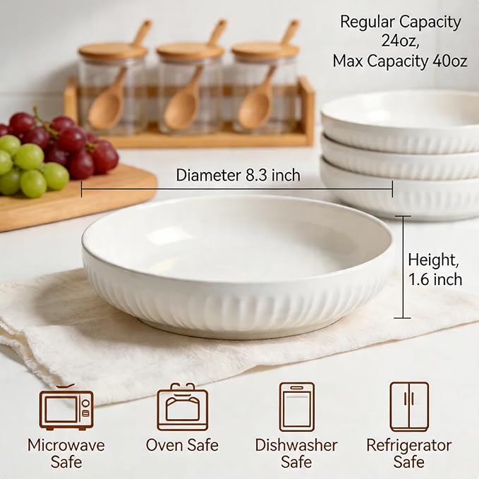 8 Inch Ceramic Pasta Bowls, 4 Pack, 34 Oz Serving Bowls, dishwasher and oven - Image 2