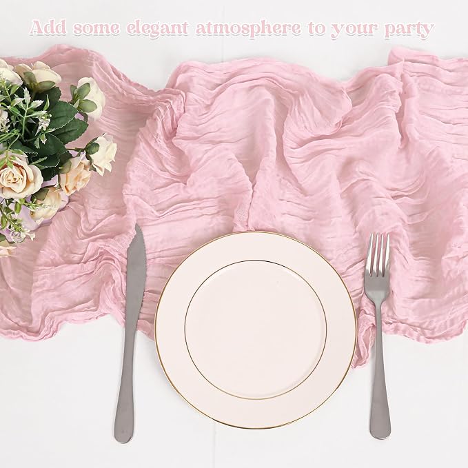 10 Pack Light Pink Cheesecloth Table Runner 6FT Boho Gauze Fabric Table Runner - Image 5
