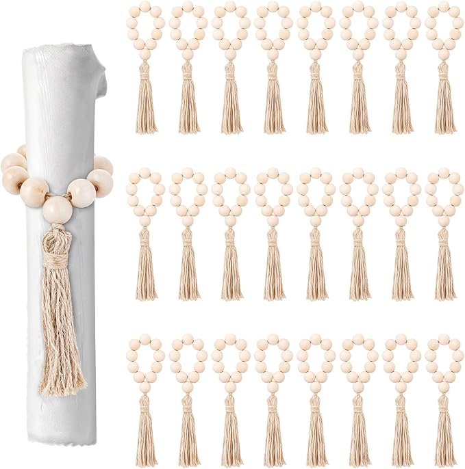 24 Pcs Wooden Bead Napkin Rings, Farmhouse Napkin Rings by Unknown