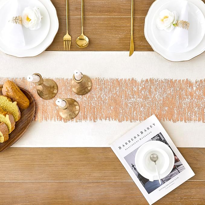 Metallic Style Rose Gold Table Runner, Table Runners 90 Inches Long | Cotton - Image 4