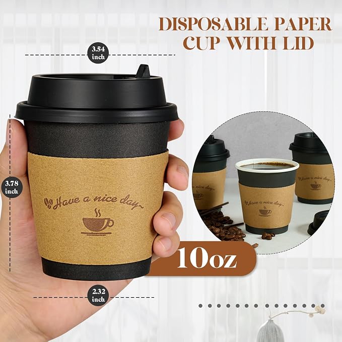 LITOPAK 100 Pack 10 oz Paper Coffee Cups - Image 2