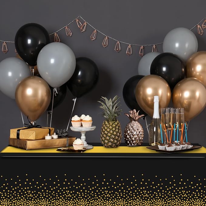 1Pcs Black and Gold Tablecloth Party Decorations, Plastic Black Table Cloth - Image 5