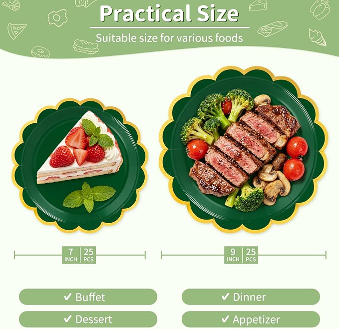 50 Pcs Dark Green Paper Plates Disposable, Dessert Cake Plates, - Image 2