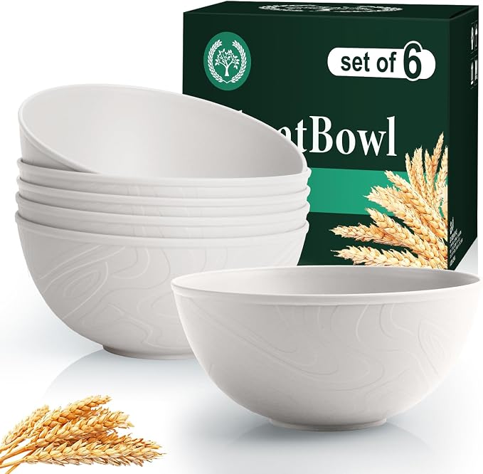 Wheat Straw Bowls with Unique Texture Design, 40 OZ Salad Bowls by HOMIENLY