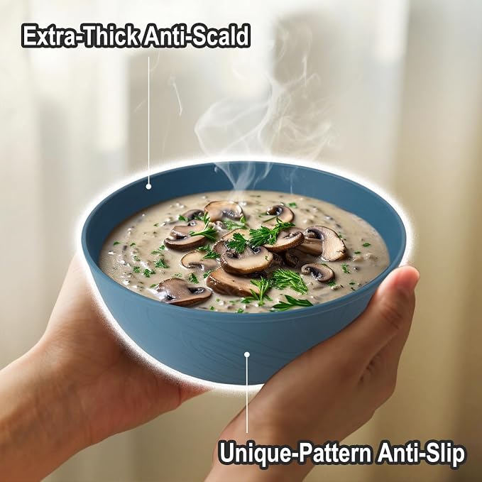 Wheat Straw Salad Bowls for Kitchen set of 6, Anti-Scald Thick Soup Bowls 40oz - Image 3