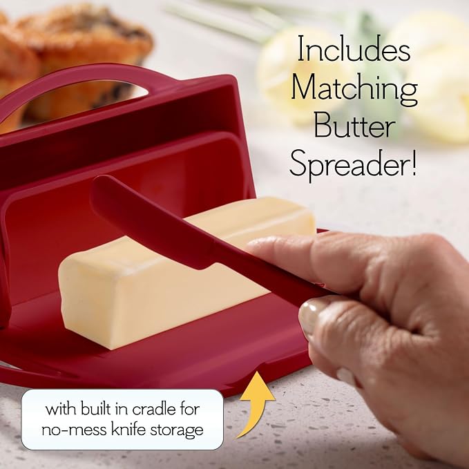 Flip Top Butter Dish with Attached Lid & Matching Knife - Image 3