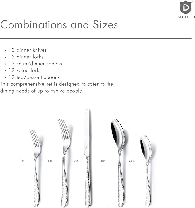 Hammered Silverware Set | Premium 18/10 Stainless Steel Flatware Service - Image 8