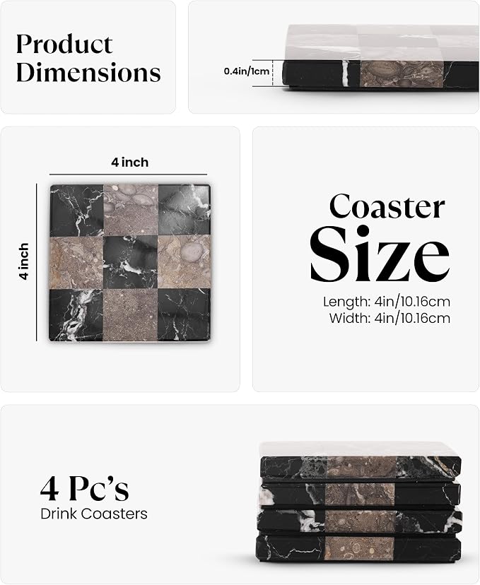 Marble Coasters Set of 4, Zebra Black & Oceanic Handmade 4 inch Stone Coaster - Image 5