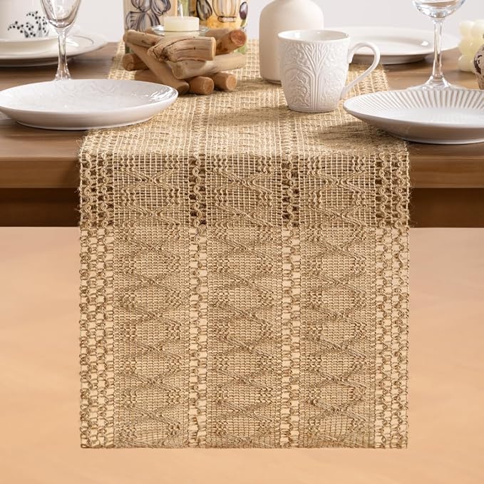 MLMW Boho Table Runner 60 inches Small Coffee Table Runner Rustic Burlap - Image 6