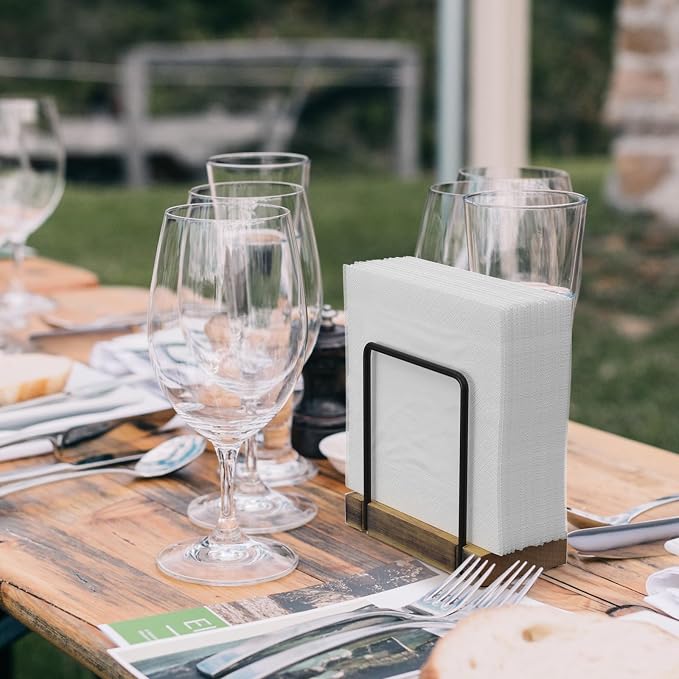 Wican Napkin Holder for Table, Wood Iron Standing Napkin Dispenser | Dining - Image 4