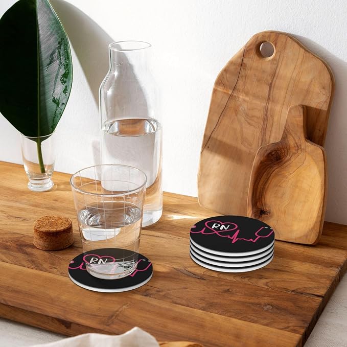 Nurse Rn Stethoscope Coasters Set of 4, Absorbent Ceramic Drink Coasters Cup Mat - Image 7