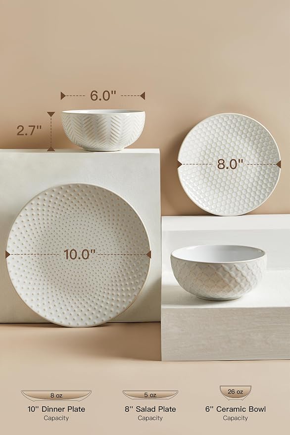 24 Piece Dinnerware Sets for 8, Premium Stoneware Plates and Bowls Sets - Image 2
