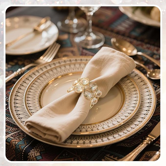 Crystal Metal Napkin Rings Set, Elegant Wedding/Party Table Decor, Shiny - Image 4