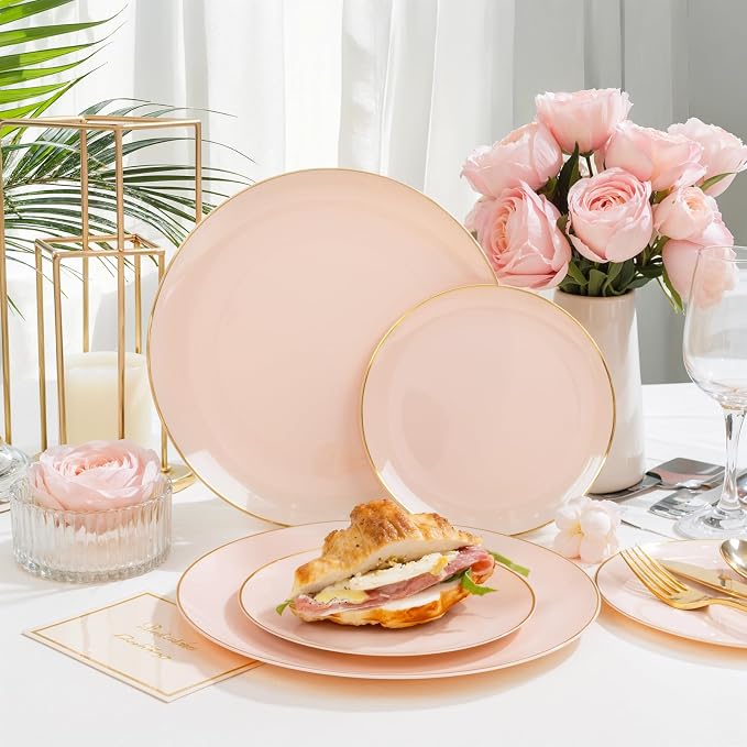 PULOTE 200Pieces Pink Plastic Plates - Image 3
