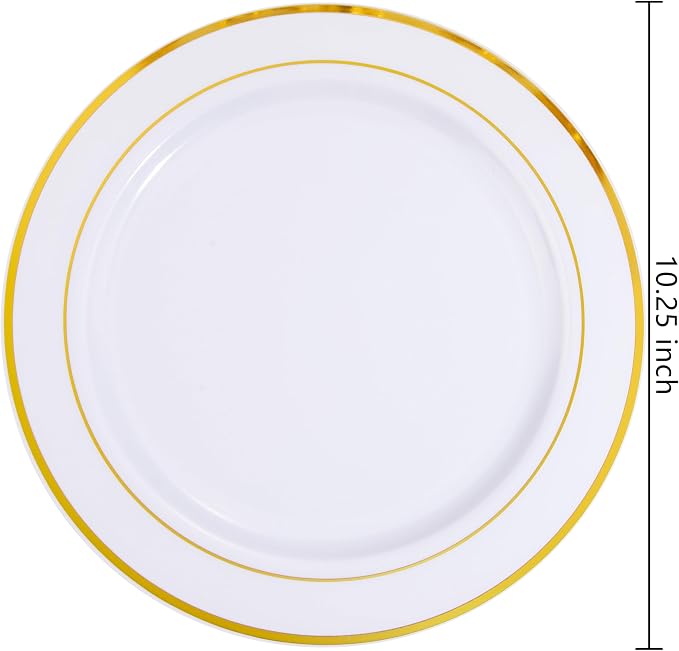 bUCLA 30PCS White and Gold Plastic Dinner Plates Disposable - Image 2