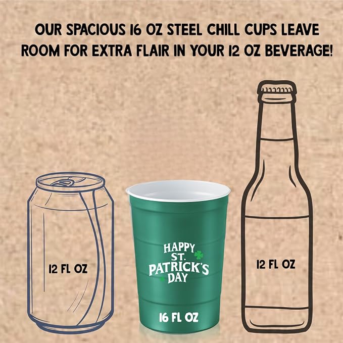 Steel Chill Cups 16 oz. Party Cups, St. Patrick's Day, 100% recyclable - Image 4