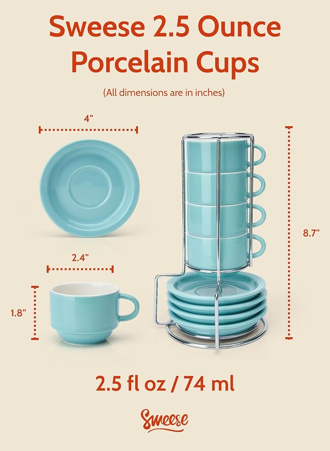 Sweese 2.5 Ounce Porcelain Stackable Espresso Cups - Image 2