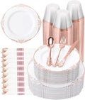 350 Piece Rose Gold Plastic Dinnerware Set by GoodLuck