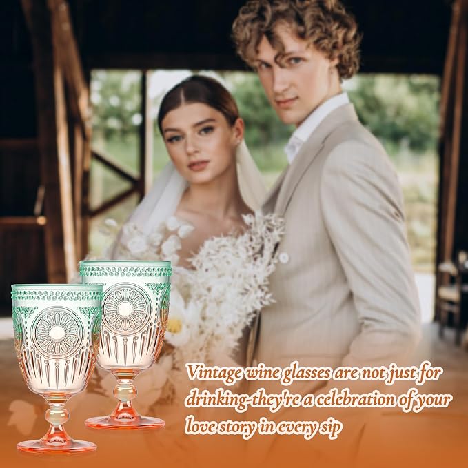 XUWAIDSGN 24Pcs Plastic Vintage Wine Glasses 13.5oz Reusable Embossed Goblet - Image 7