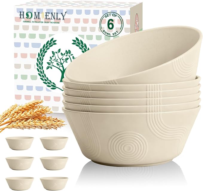 Large Deep Bowls 36 OZ, Wheat Straw Soup Bowls Set of 6, Plastic Bowls by HOMIENLY